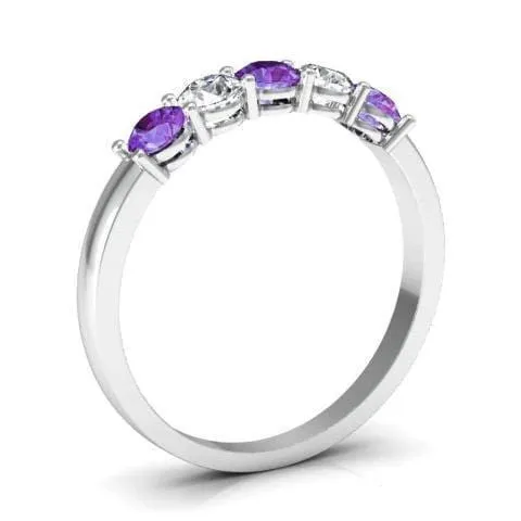 0.50cttw Shared Prong Amethyst and Diamond Five Stone Ring