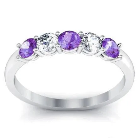 0.50cttw Shared Prong Amethyst and Diamond Five Stone Ring