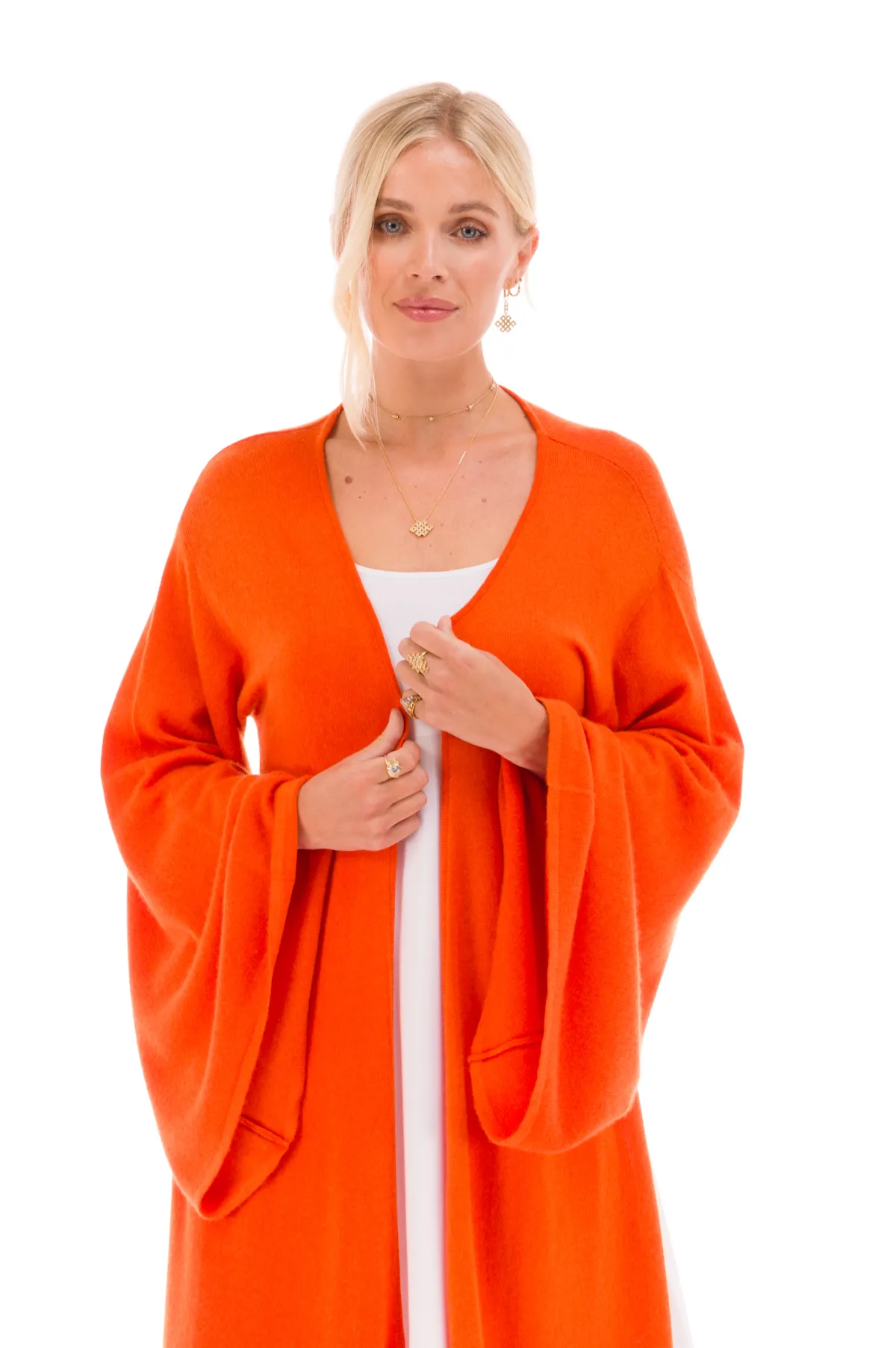 2 PLY CASHMERE DRAPED SHRUG SPICY ORANGE