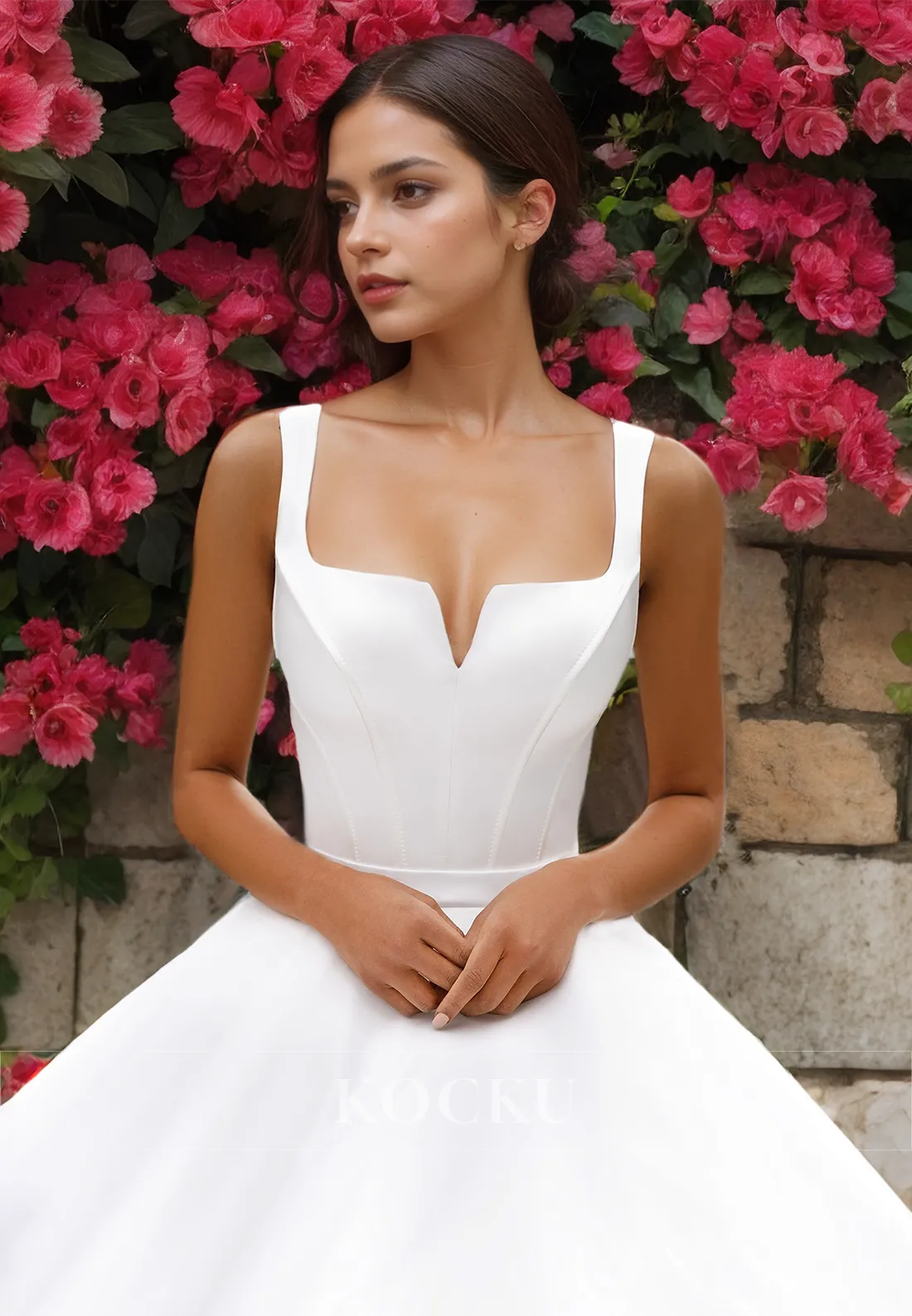 A-Line Spaghetti Straps Sweetheart Sleeveless Pleated Satin Wedding Dress with Train Bridal Gowns