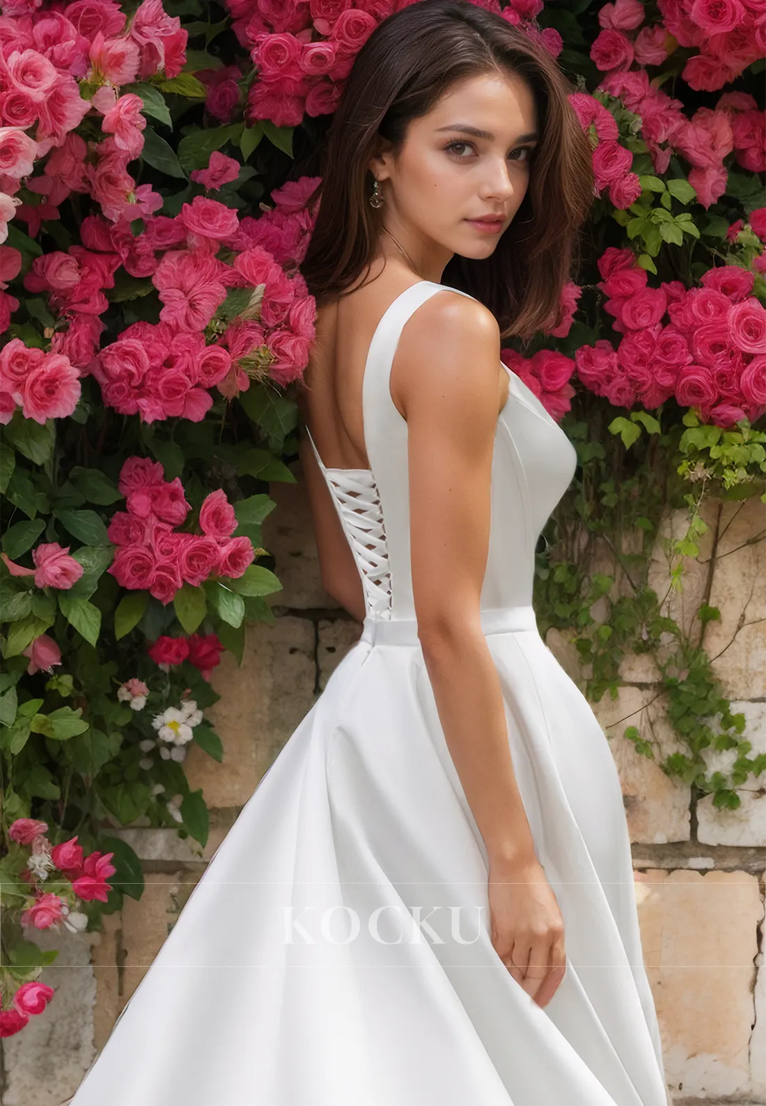 A-Line Spaghetti Straps Sweetheart Sleeveless Pleated Satin Wedding Dress with Train Bridal Gowns