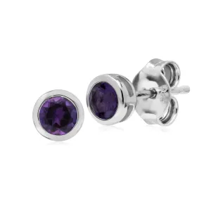 Amethyst Ohrring, Sterlingsilber Einfaches Amethyst Blende Runde Ohrstecker Ohrringe