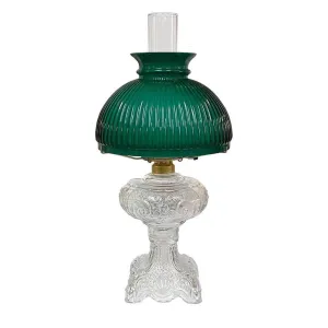 Antique Clear Glass Lamp, Green Jewel