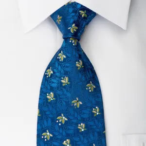 Aquascutum Silk Necktie Floral On Blue With Rhinestones