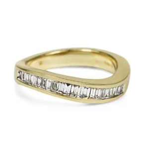 Baguette Cut Diamond Half Eternity Ring - 18ct Yellow Gold