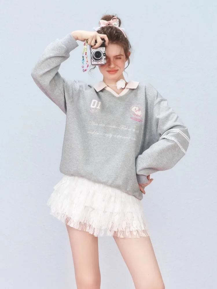 Ballet style embroidered jersey pullover sweater【s0000006312】