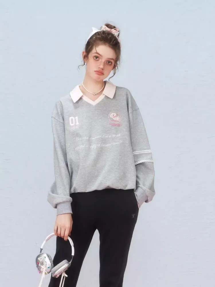 Ballet style embroidered jersey pullover sweater【s0000006312】