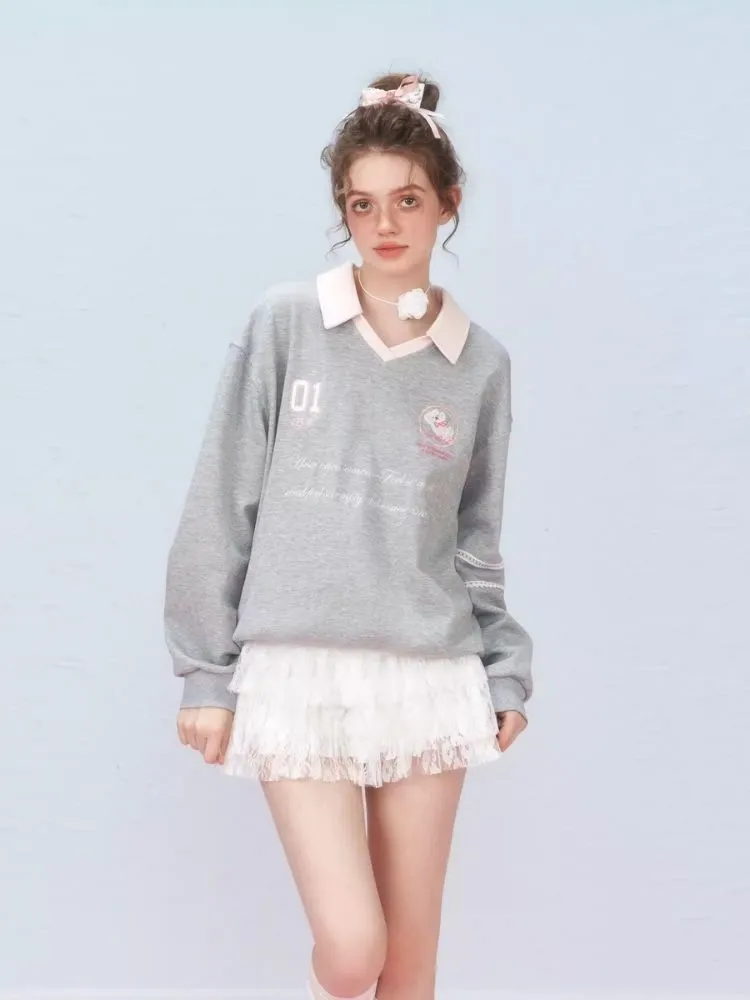 Ballet style embroidered jersey pullover sweater【s0000006312】