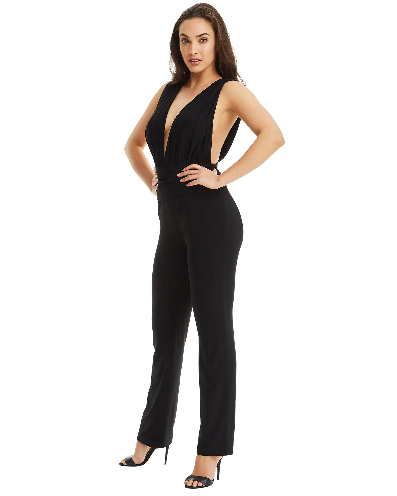 Black V-Neck Jumpsuit Open Back Jumpsuit