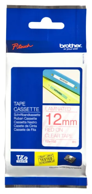 Brother Laminated Tape Tze-132 - Red On Clear