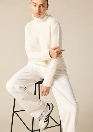 Cashmere Frankie Relaxed Funnel Neck in Winter White