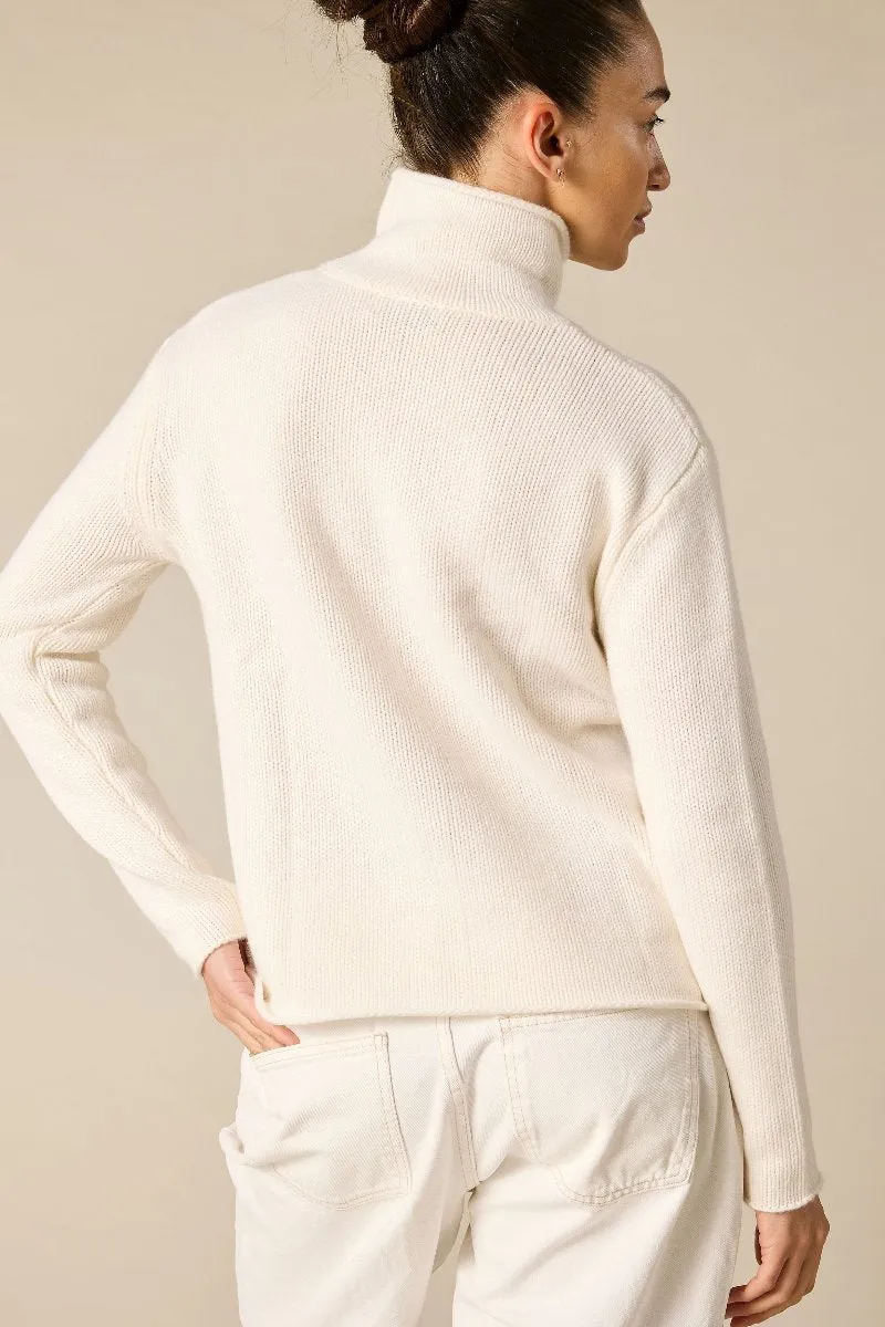 Cashmere Frankie Relaxed Funnel Neck in Winter White