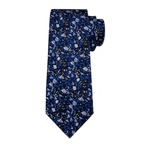 Classy Men Black Blue Floral Silk Tie