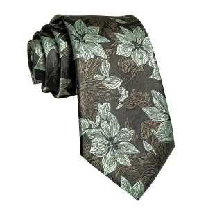 Classy Men Green & Brown Floral Silk Tie