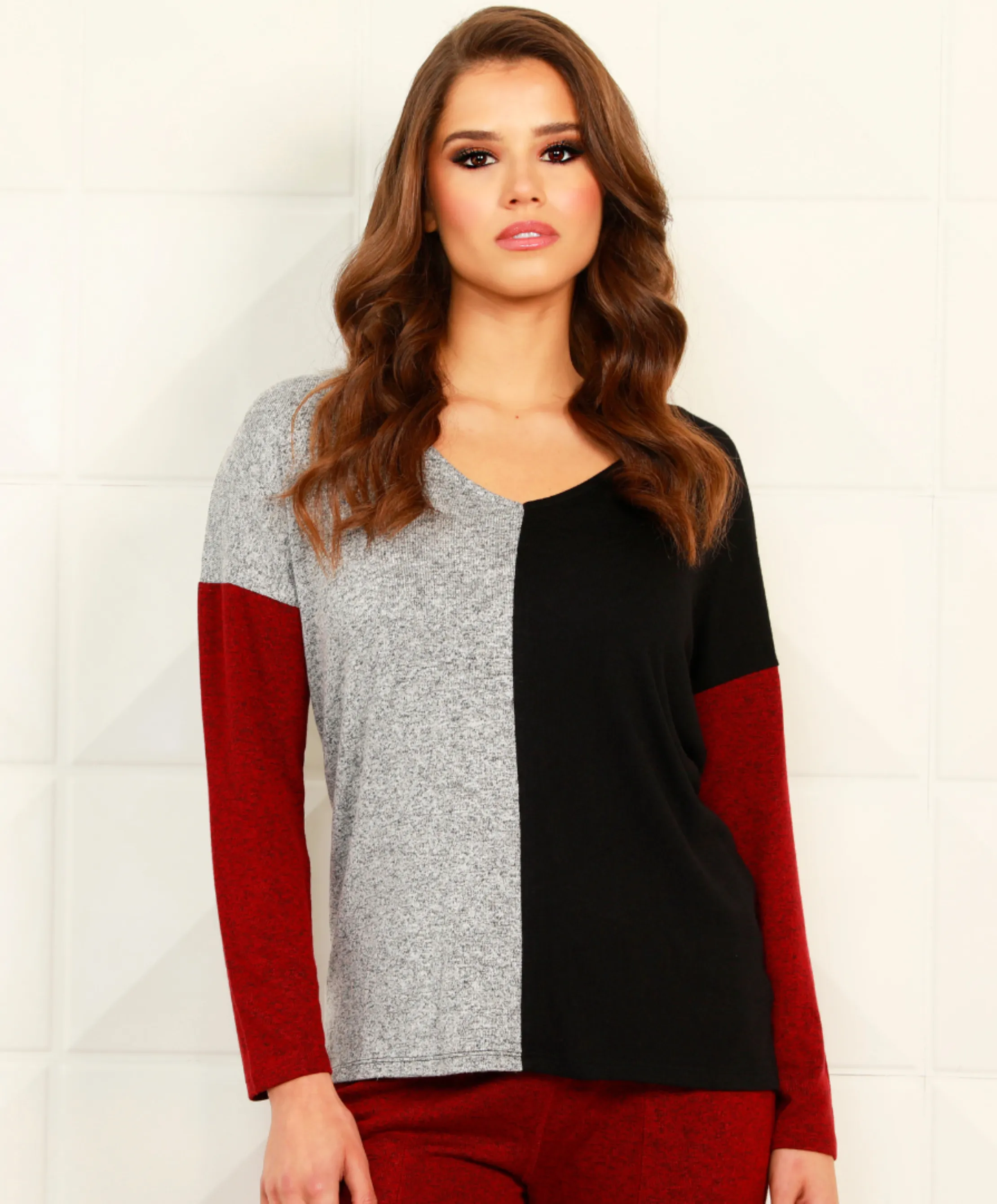 Color Block Open V-Neck