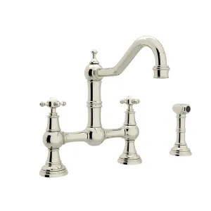 Edwardian Cross Handle Bridge Kitchen Faucet in Polished Nickel