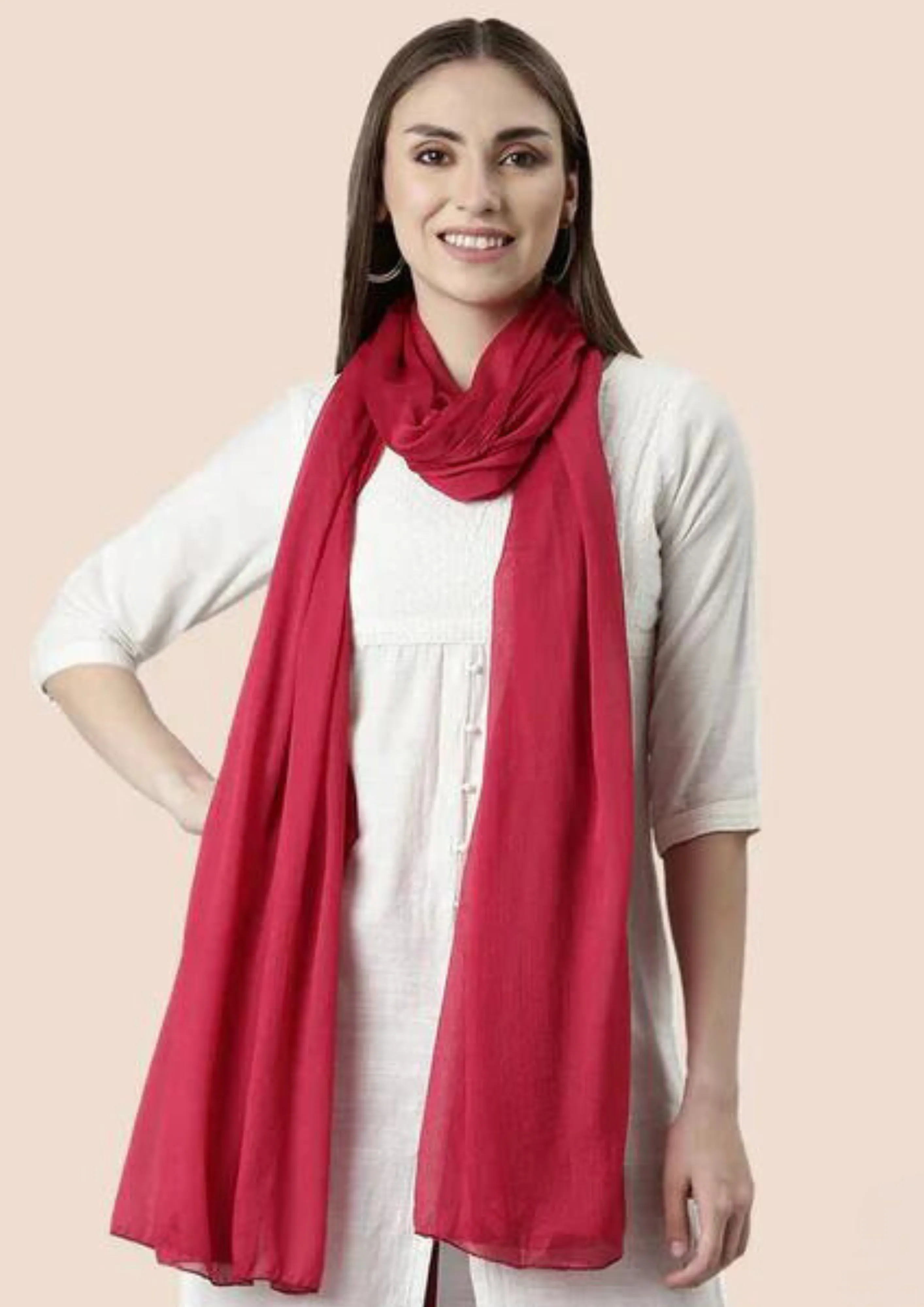 Graceful Red Color Shimmer Dupatta For Women