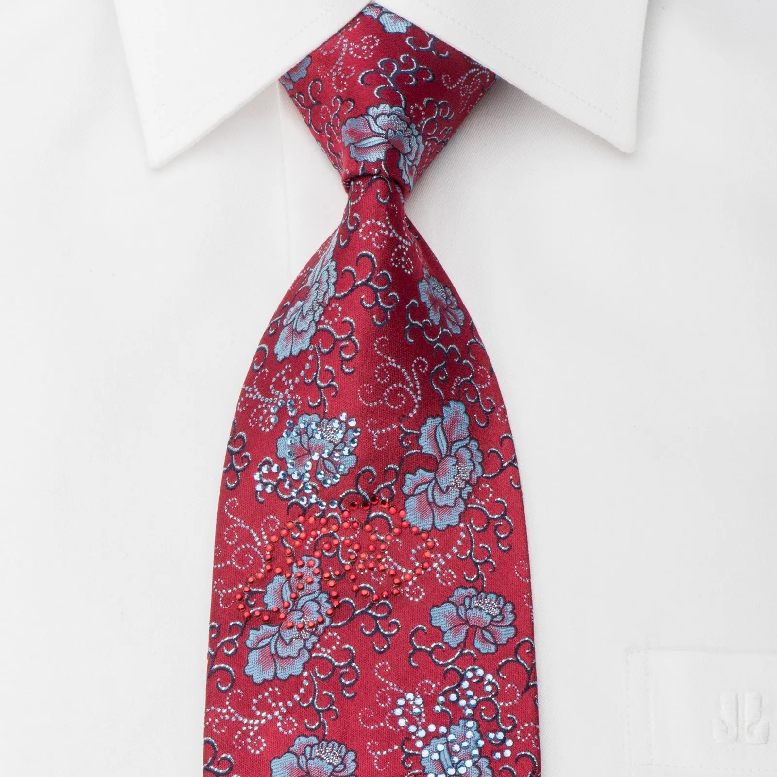 Grang Cia Rhinestone Tie Blue Floral On Red With Blue Sparkles