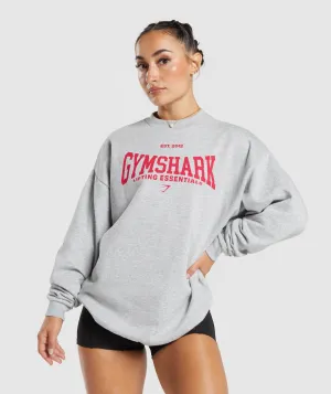 Gymshark Lifting Essentials Graphic Oversized Sweatshirt - Light Grey Core Marl