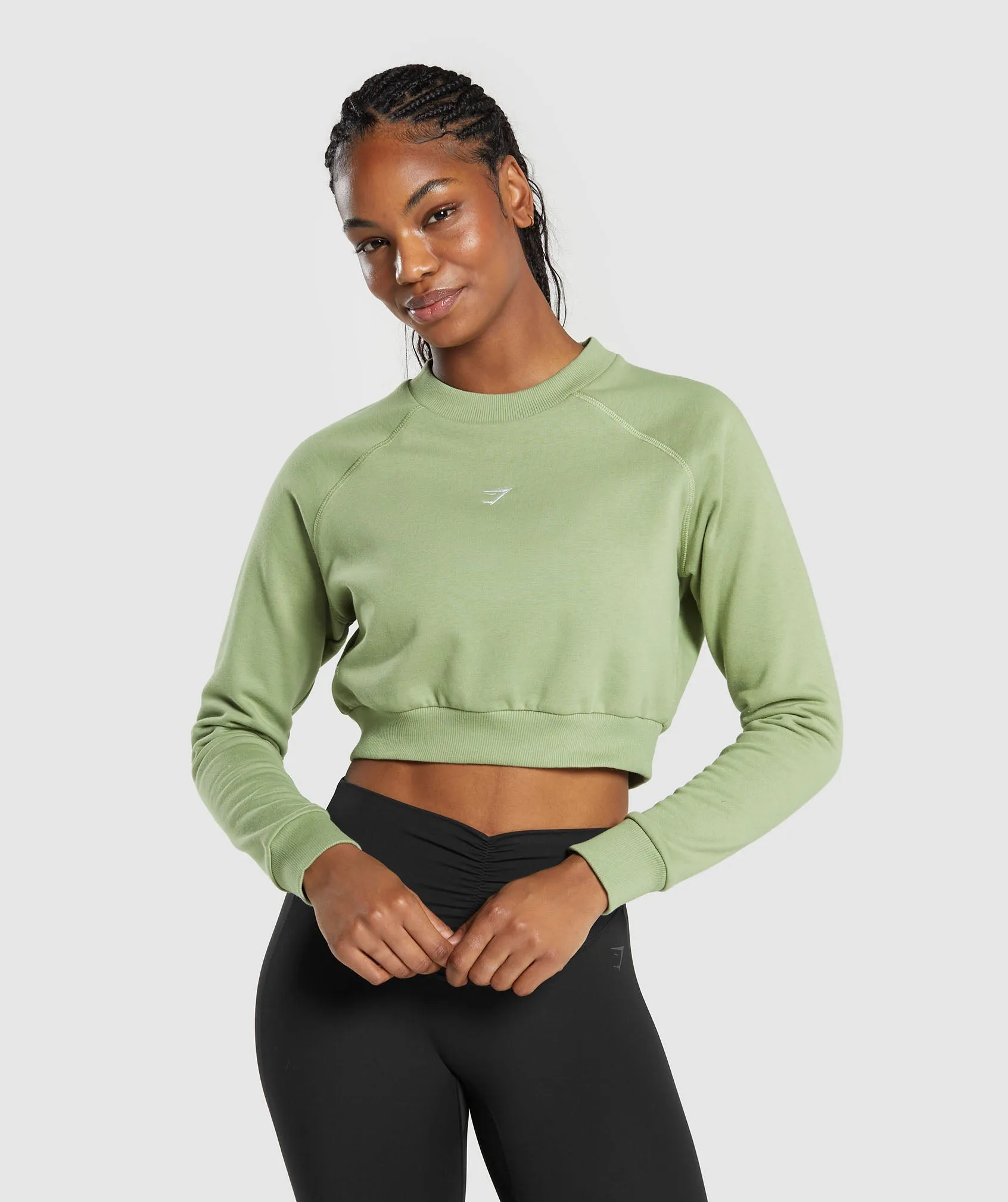 Gymshark Training Fleece Cropped Sweatshirt - Natural Sage Green