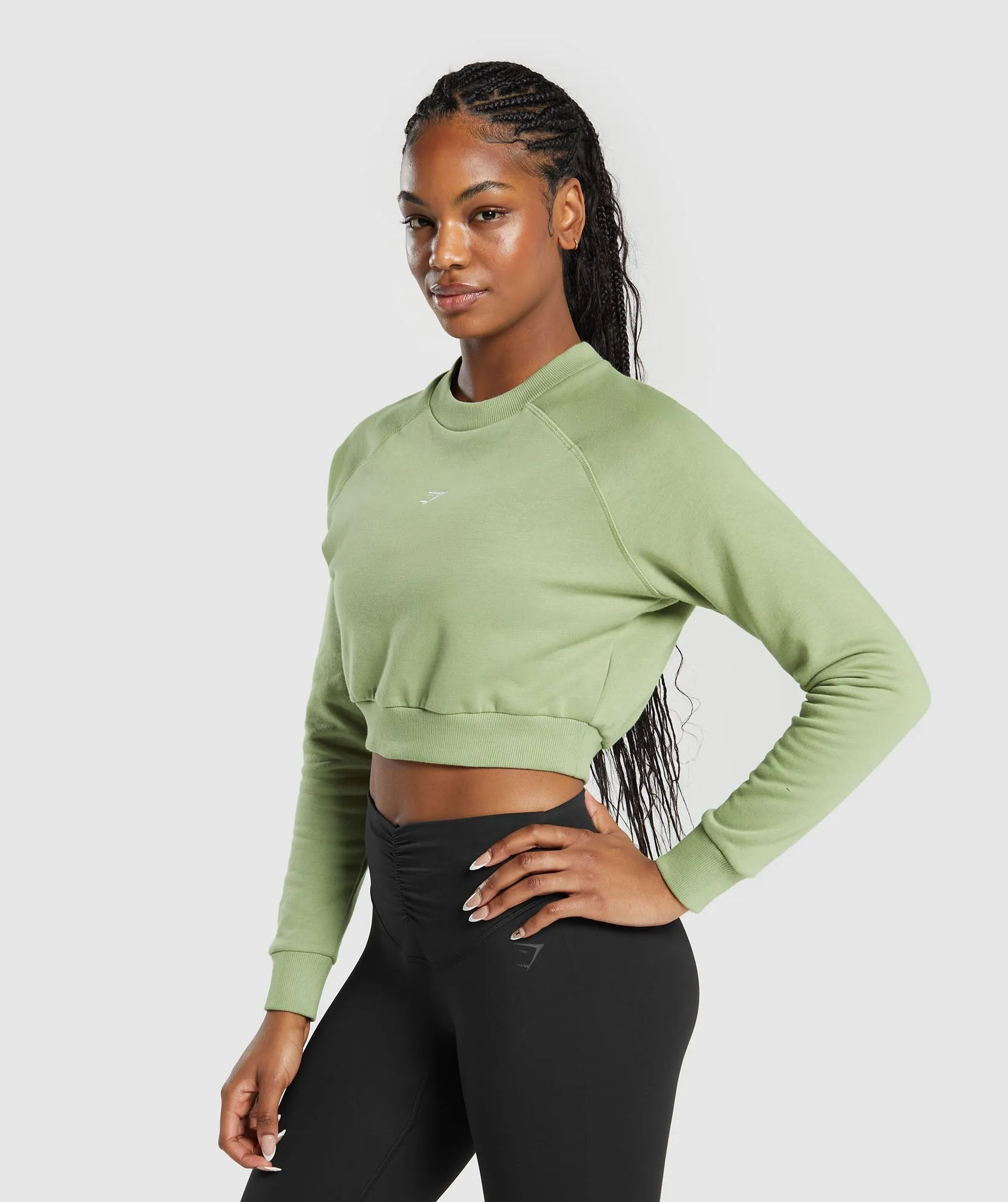 Gymshark Training Fleece Cropped Sweatshirt - Natural Sage Green