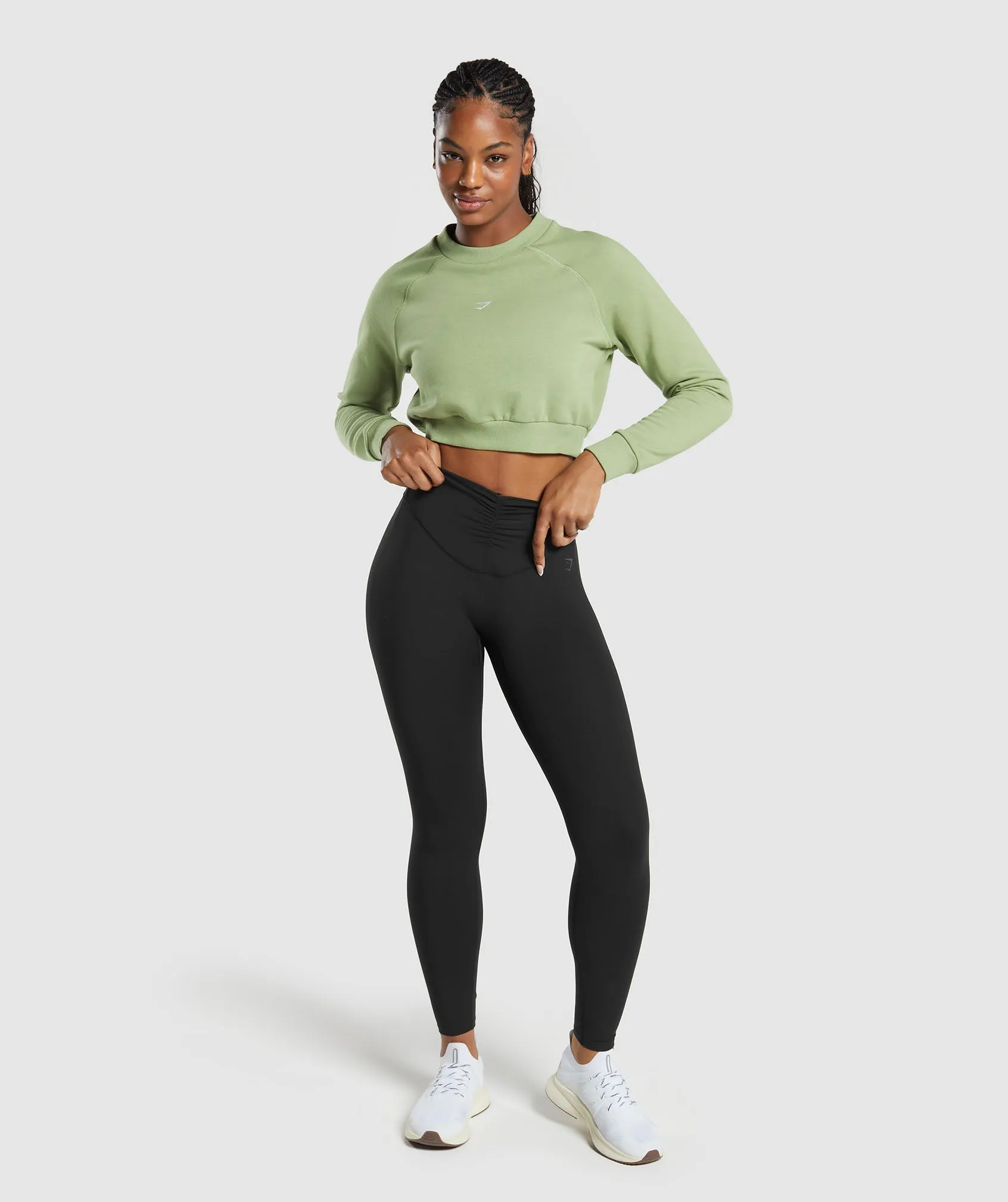 Gymshark Training Fleece Cropped Sweatshirt - Natural Sage Green