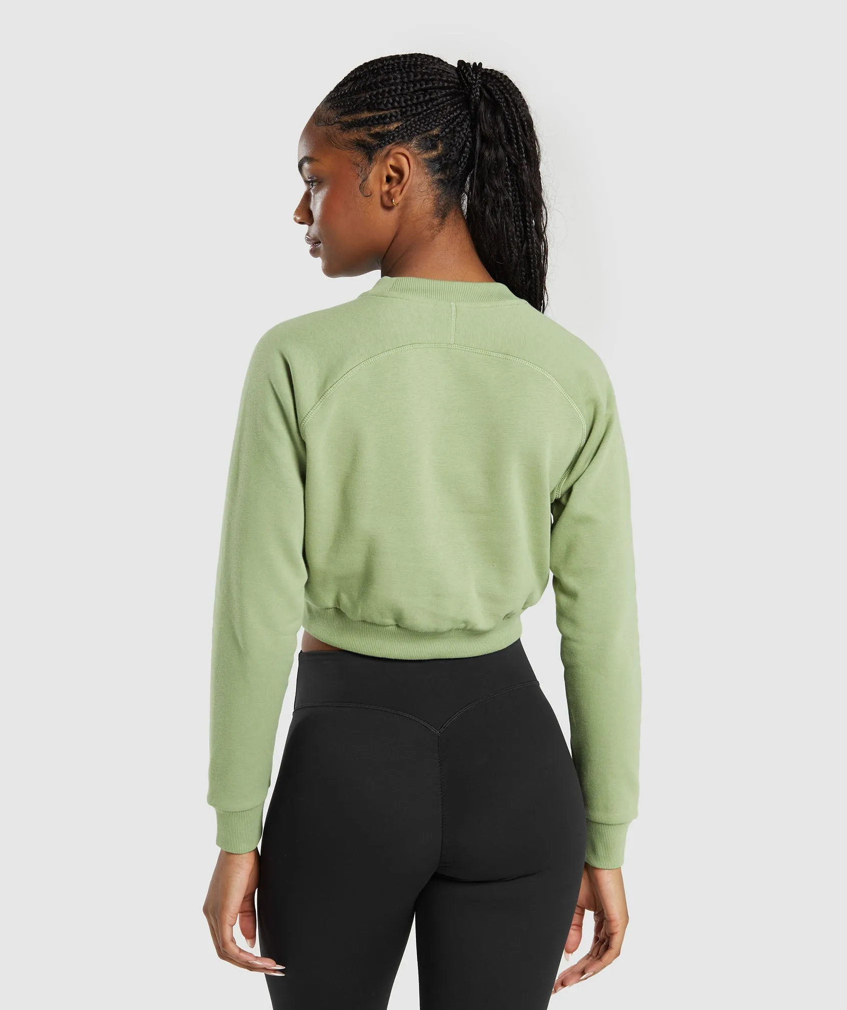 Gymshark Training Fleece Cropped Sweatshirt - Natural Sage Green