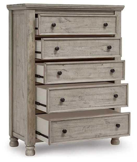 Harrastone Queen Panel Bed with Mirrored Dresser, Chest and Nightstand