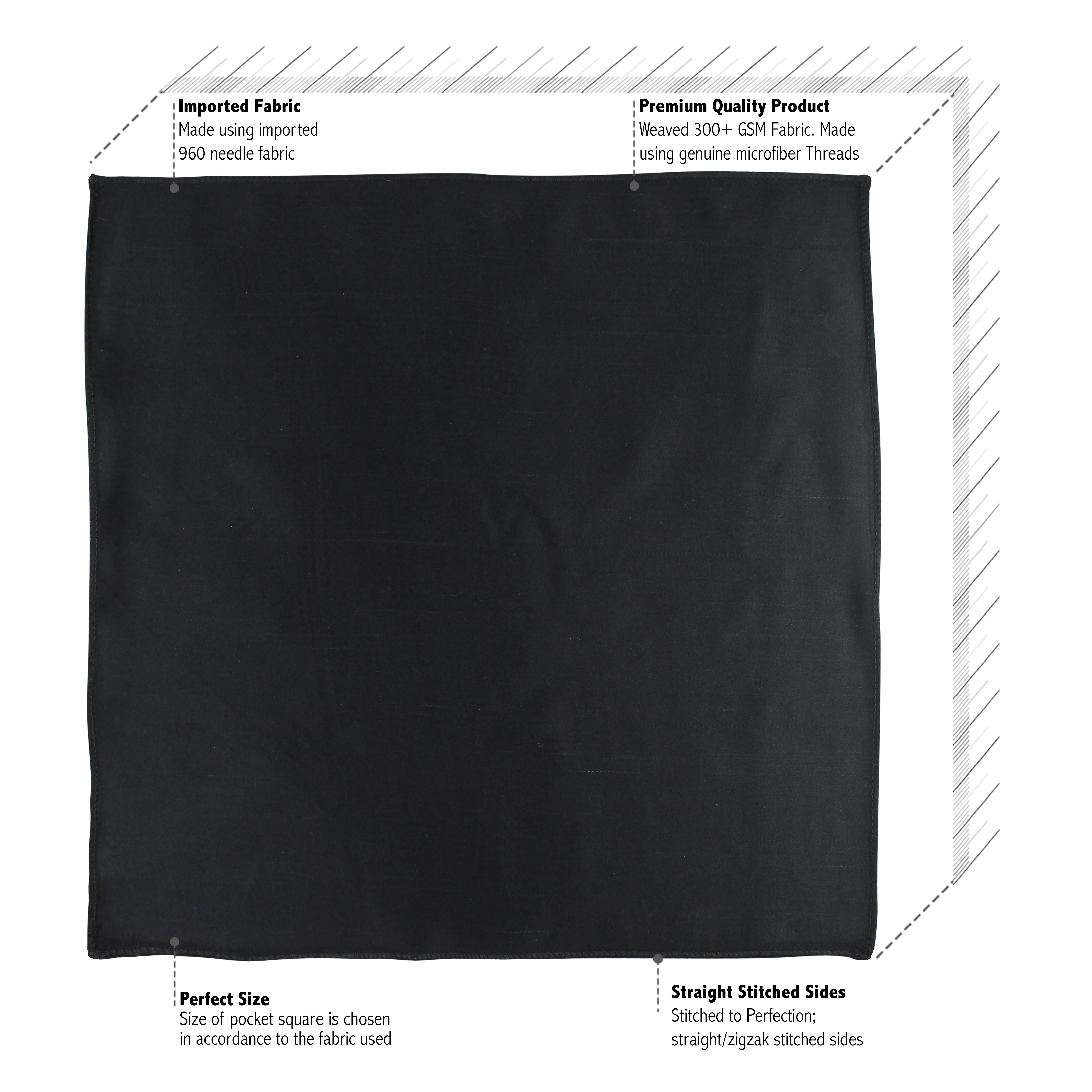 Kavove The Solid Rage Black Pocket Square