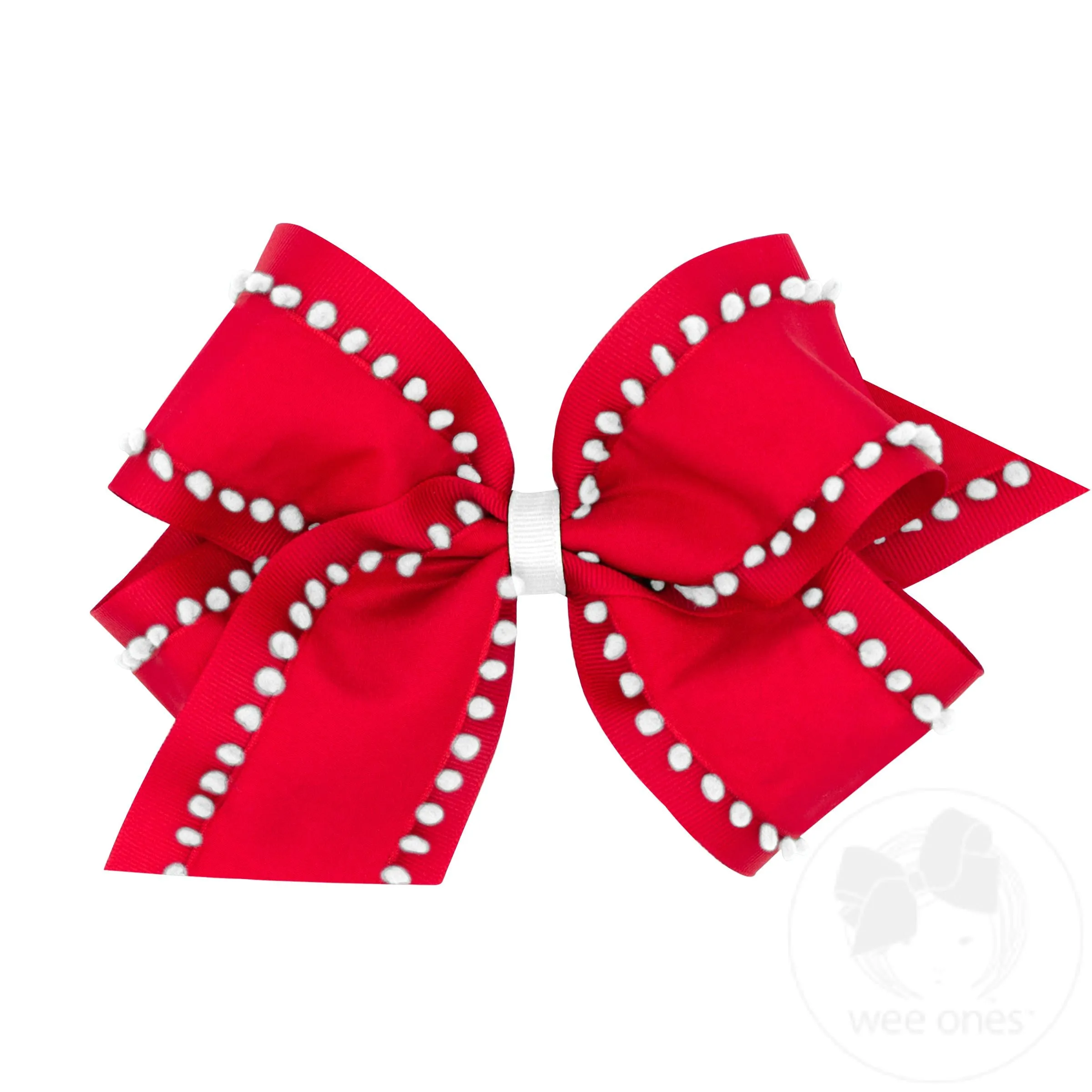 King Holiday Style Pom-Pom Edge Grosgrain Overlay Girls Hair Bow