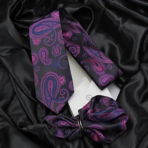 Kovove The Radiant Black Paisley Necktie and Pocket Square Gift Box