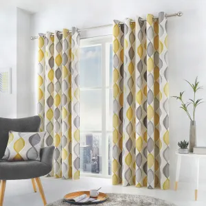 Lennox Pair of Eyelet Curtains by Fusion in Grey & Ochre