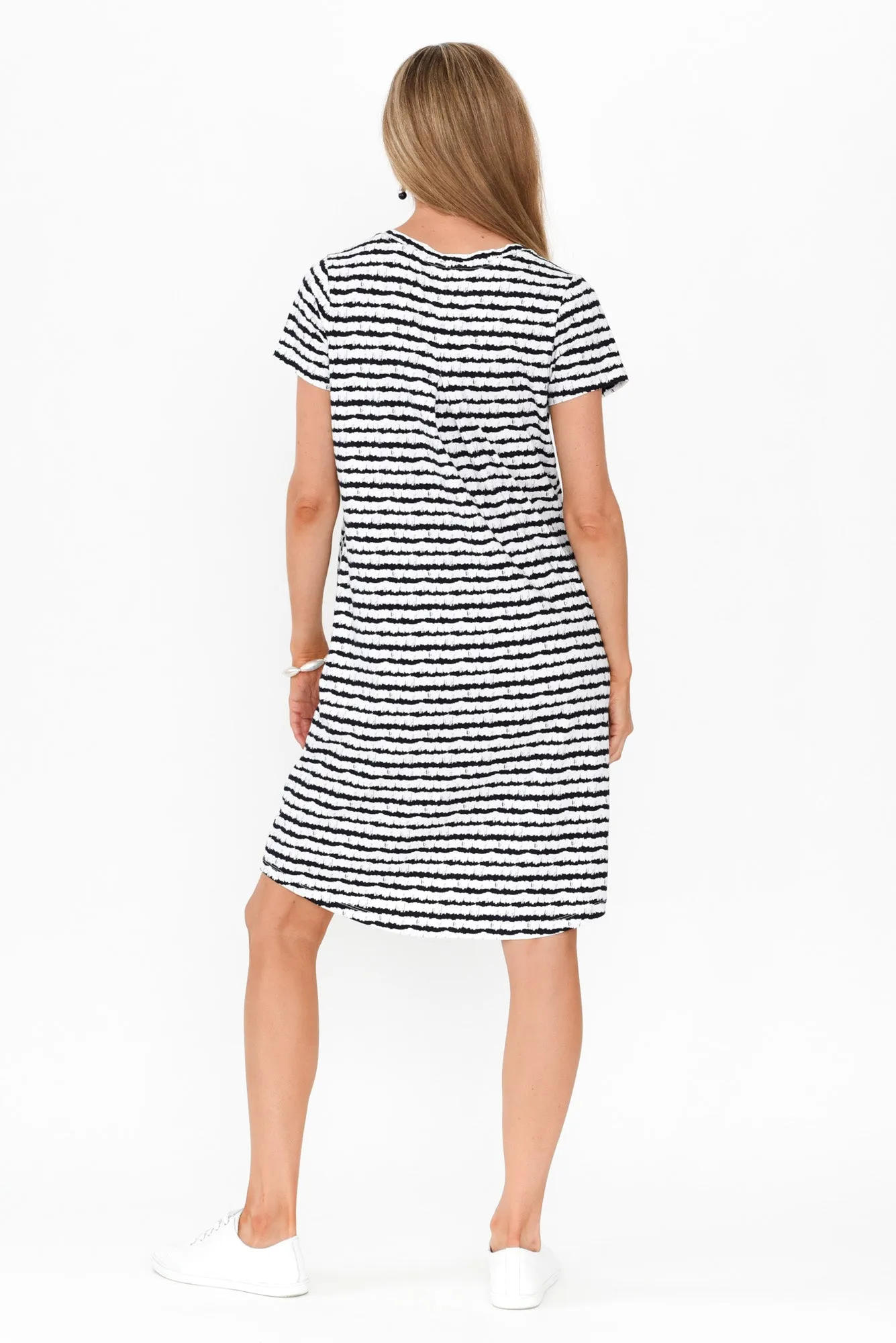 Mandy Navy Abstract Stripe Cotton Tee Dress