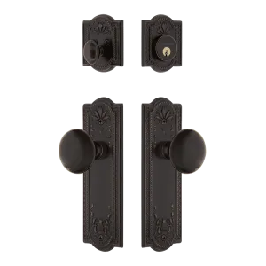 Meadows Entry Set with Black Porcelain Knob in Timeless Bronze