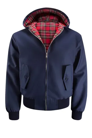 Mens Hooded Harrington Jacket - Navy