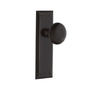 New York Long Plate with Black Porcelain Knob in Timeless Bronze