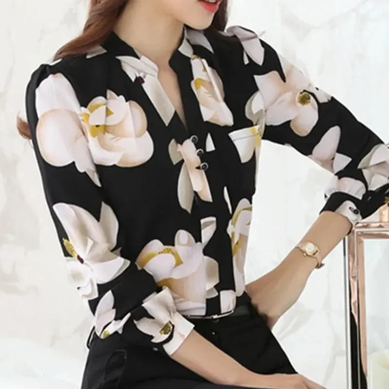 Office Work Ladies Wear V-Neck Slim Fashionable Chiffon Casual Office Top