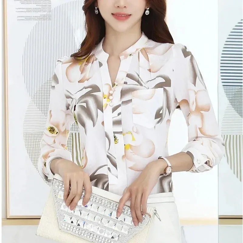 Office Work Ladies Wear V-Neck Slim Fashionable Chiffon Casual Office Top