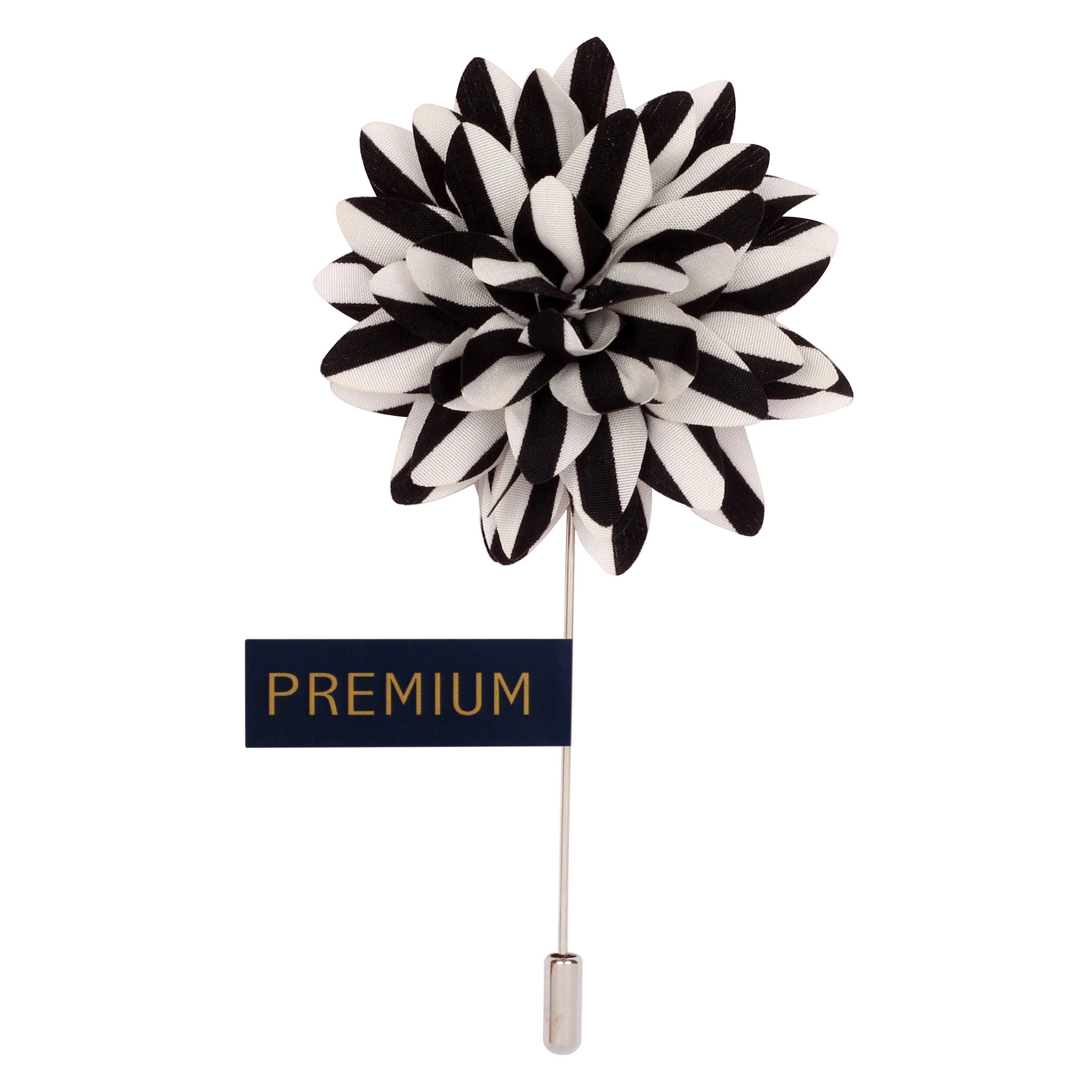 Peluche Striped Petals Black, White Brooch Lapel Pin