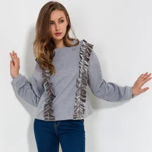 Plus Size Ruffle Long Sleeve Patchwork Sweatshirt