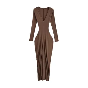 Pre Order:  Deep V-Neck Long Sleeve Dress