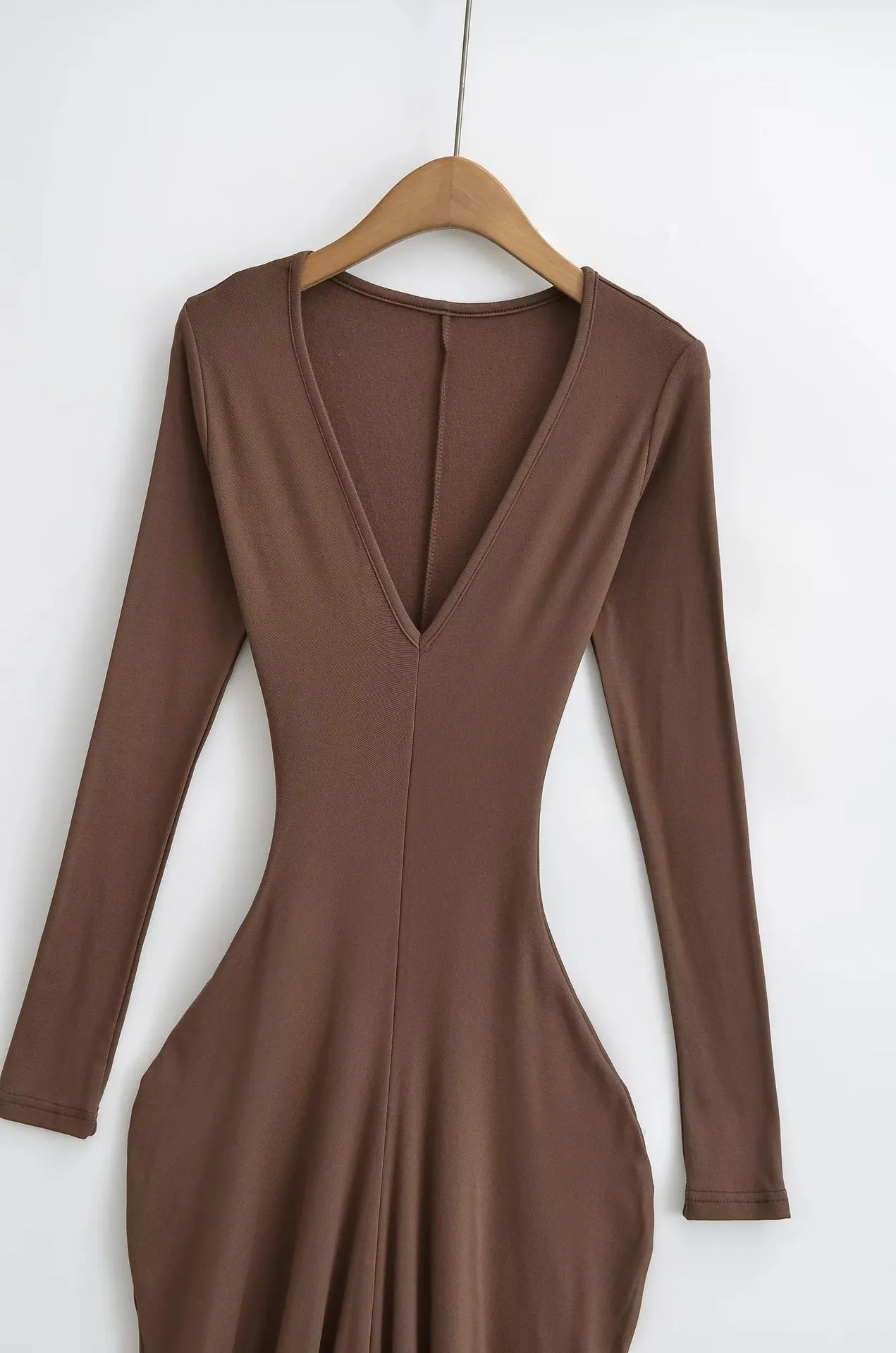 Pre Order:  Deep V-Neck Long Sleeve Dress