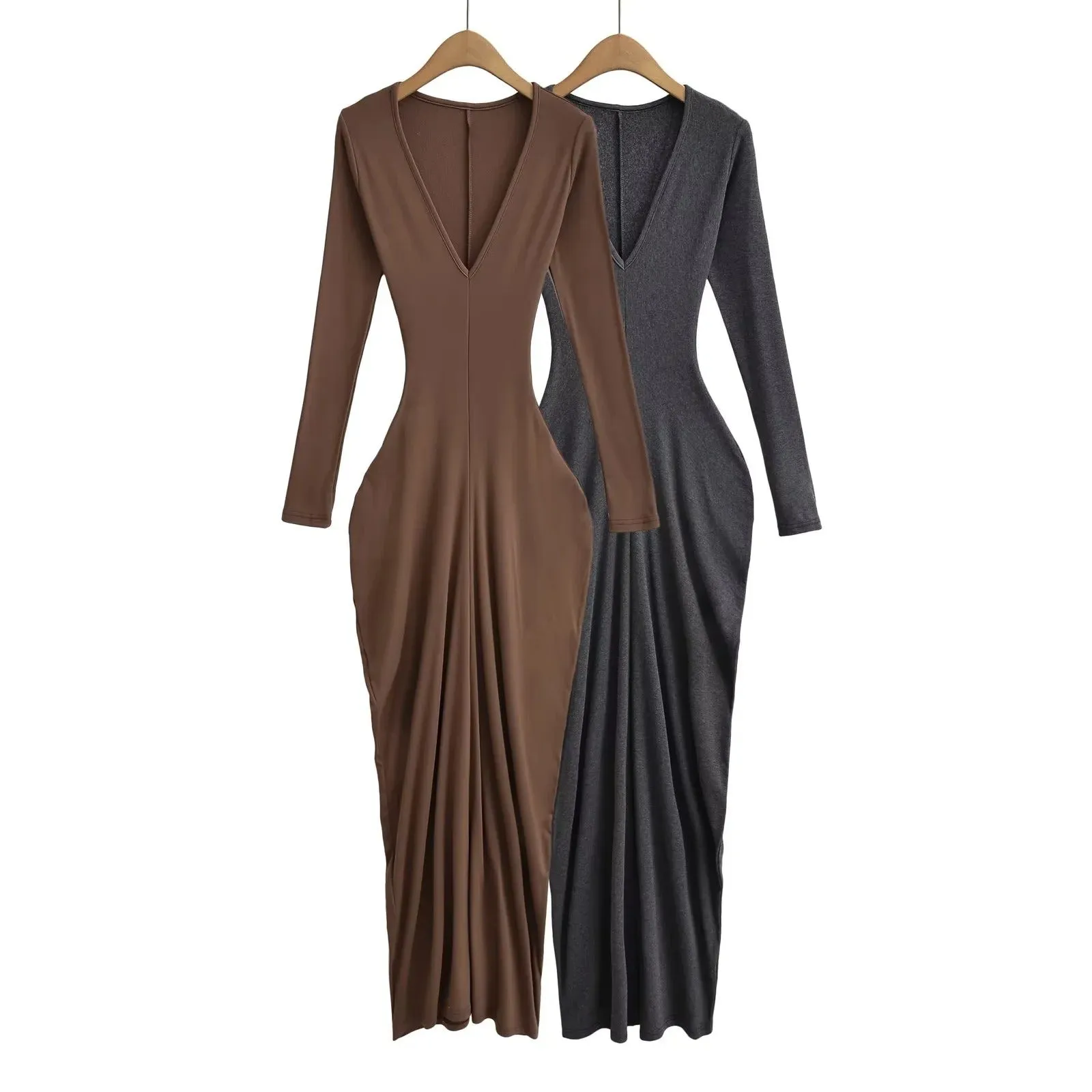 Pre Order:  Deep V-Neck Long Sleeve Dress