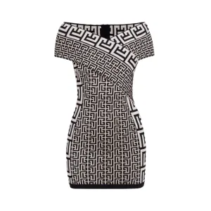 Pre Order:  Jacquard Bodycon Off Shoulder Bandage Dress