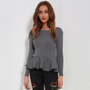 Ruffle Knitted Peplum Long Sleeve Sweater