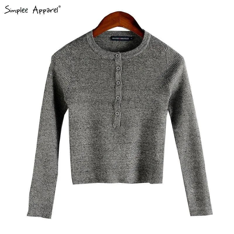 Simplee Apparel autumn warm pullover red short knitted sweater Women tops elastic Autumn Winter 90's crop top long female tops