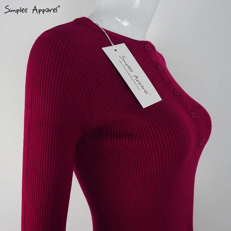 Simplee Apparel autumn warm pullover red short knitted sweater Women tops elastic Autumn Winter 90's crop top long female tops