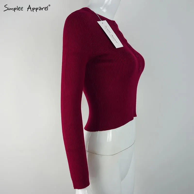 Simplee Apparel autumn warm pullover red short knitted sweater Women tops elastic Autumn Winter 90's crop top long female tops