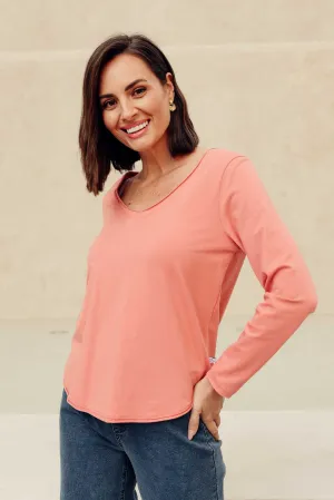 Suri Peach Cotton Long Sleeve Top