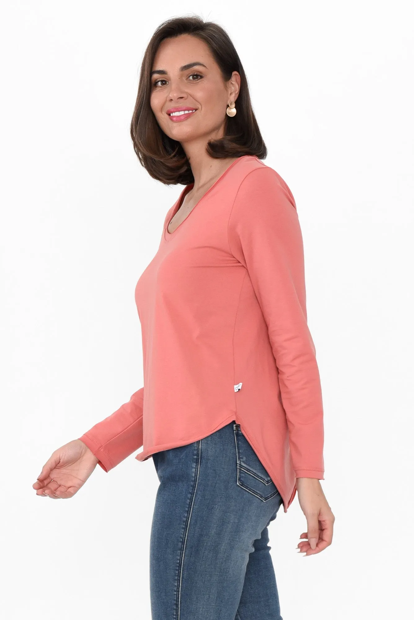 Suri Peach Cotton Long Sleeve Top